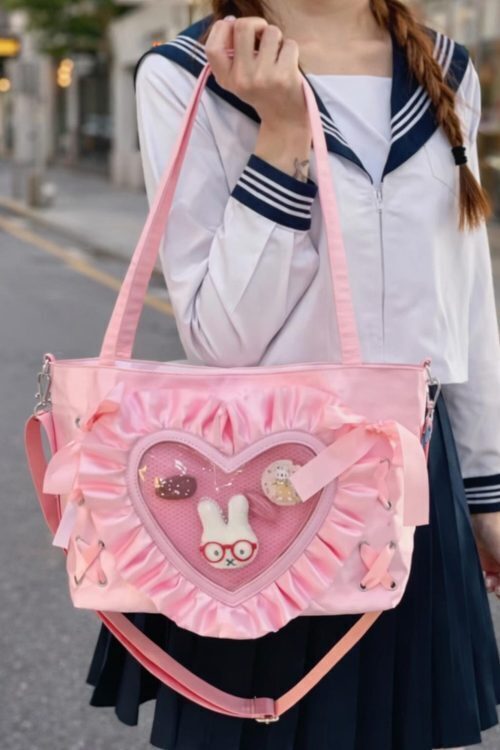 Small Black Lace Heart Ita Messenger Bag for Pin Display