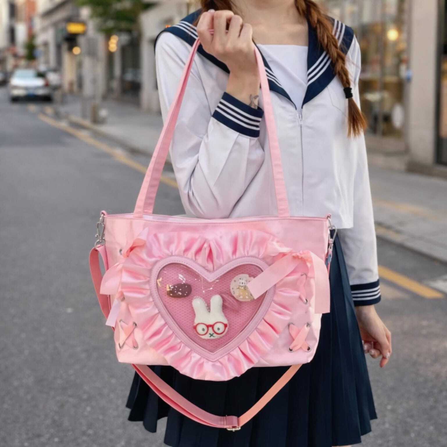 Small Black Lace Heart Ita Messenger Bag for Pin Display Small Black Lace Heart Ita Messenger Bag for Pin Display