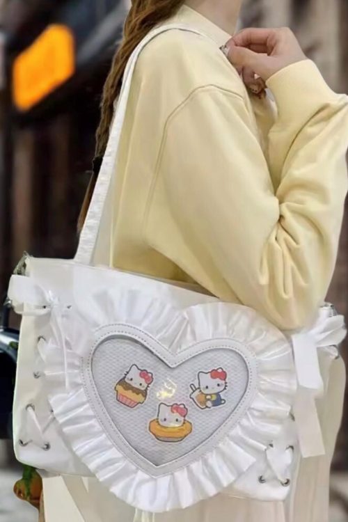 Small Black Lace Heart Ita Messenger Bag for Pin Display