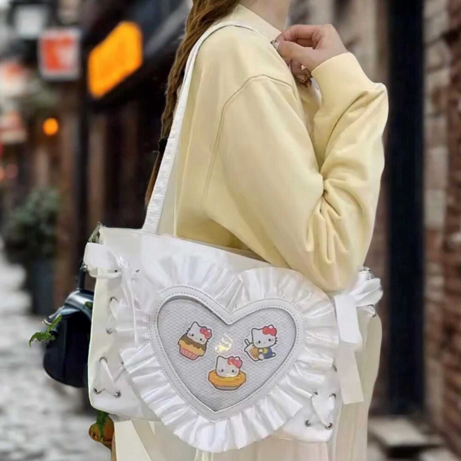 Small Black Lace Heart Ita Messenger Bag for Pin Display Small Black Lace Heart Ita Messenger Bag for Pin Display