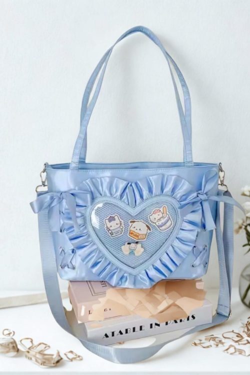 Small Black Lace Heart Ita Messenger Bag for Pin Display