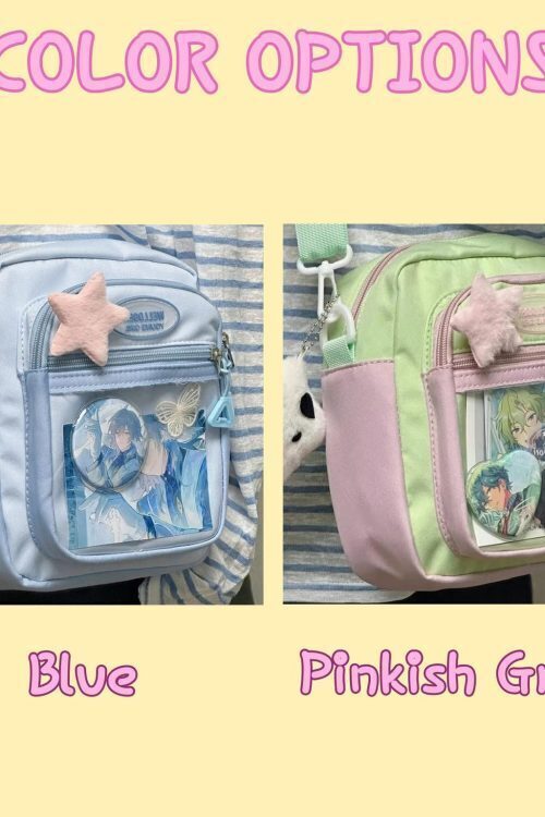 Small Blue Kawaii Convertible Ita Bag with Clear Window for Pin Display