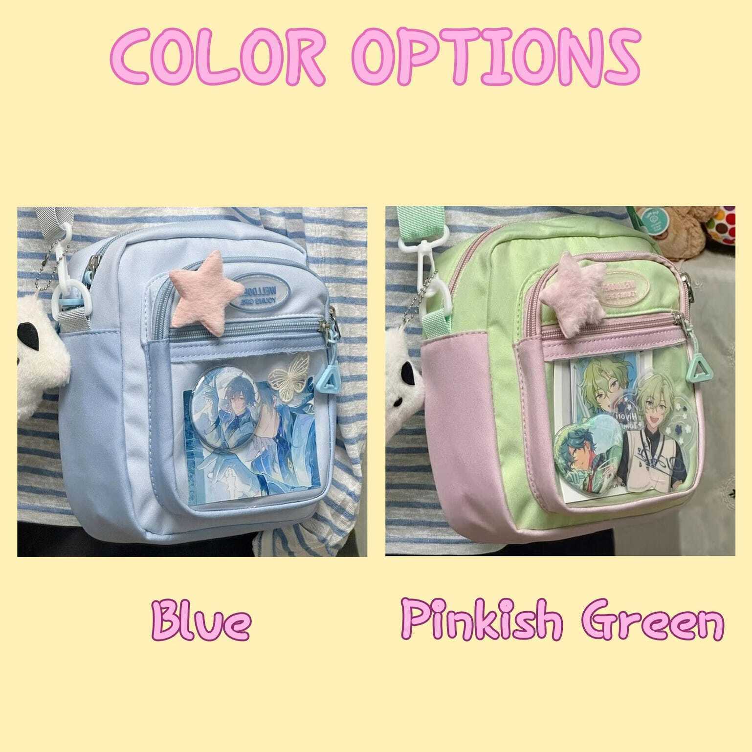 Small Blue Kawaii Convertible Ita Bag with Clear Window for Pin Display Small Blue Kawaii Convertible Ita Bag with Clear Window for Pin Display