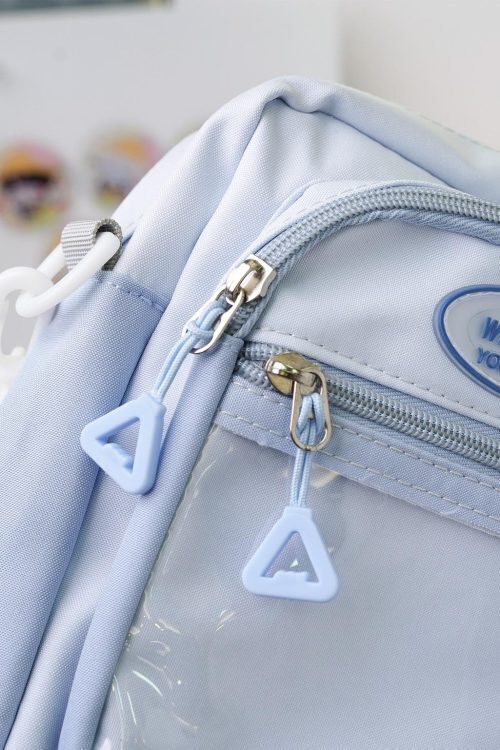 Small Blue Kawaii Convertible Ita Bag with Clear Window for Pin Display