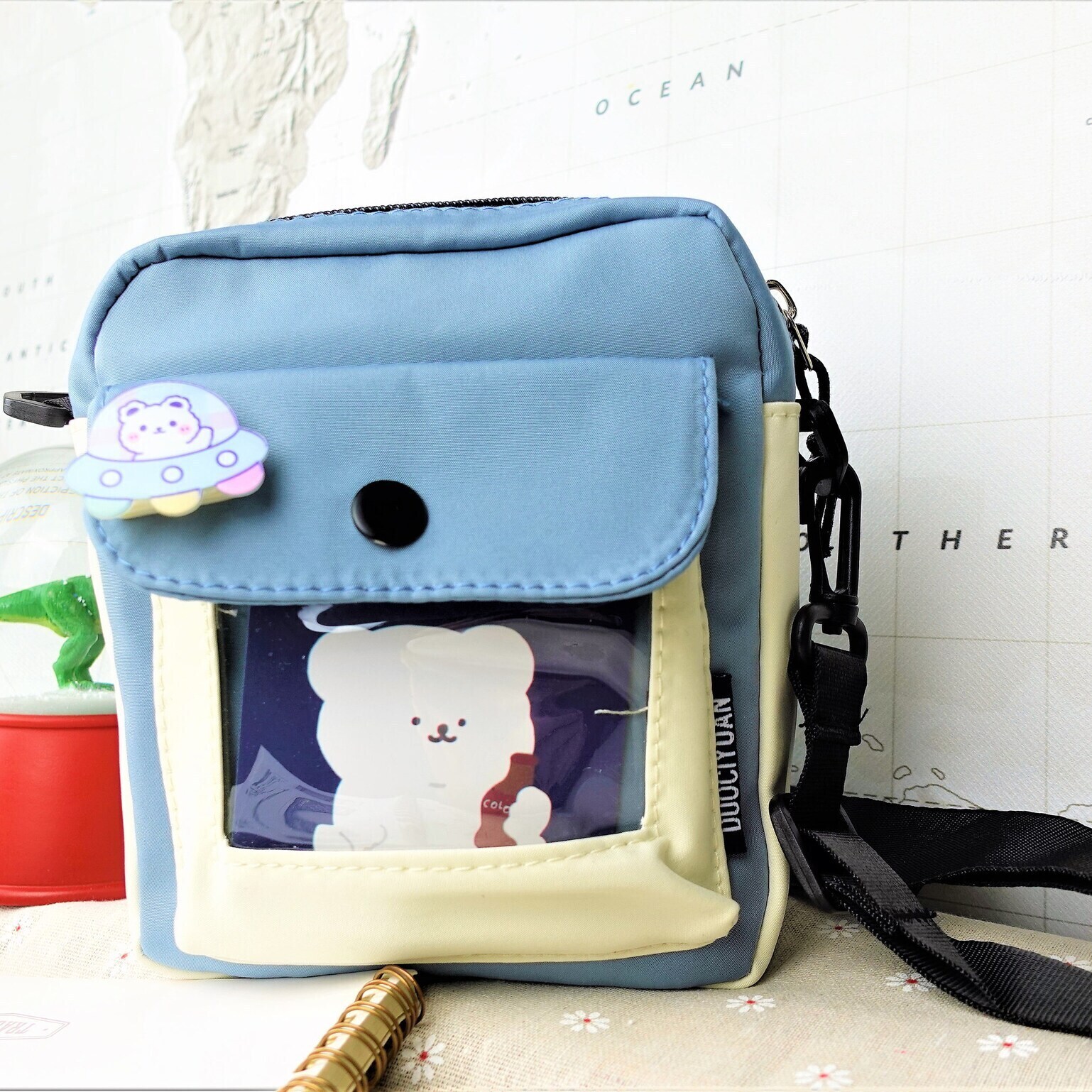 Small Convertible Ita Bag with Clear Window for Pin Display Small Convertible Ita Bag with Clear Window for Pin Display