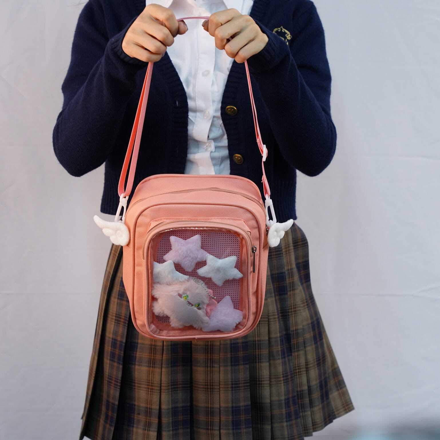 Small Convertible Ita Bag with Clear Window for Plushies and Pins Small Convertible Ita Bag with Clear Window for Plushies and Pins