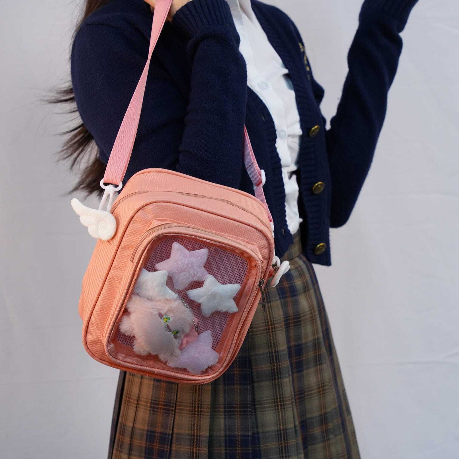 Small Convertible Ita Bag with Clear Window for Plushies and Pins Small Convertible Ita Bag with Clear Window for Plushies and Pins