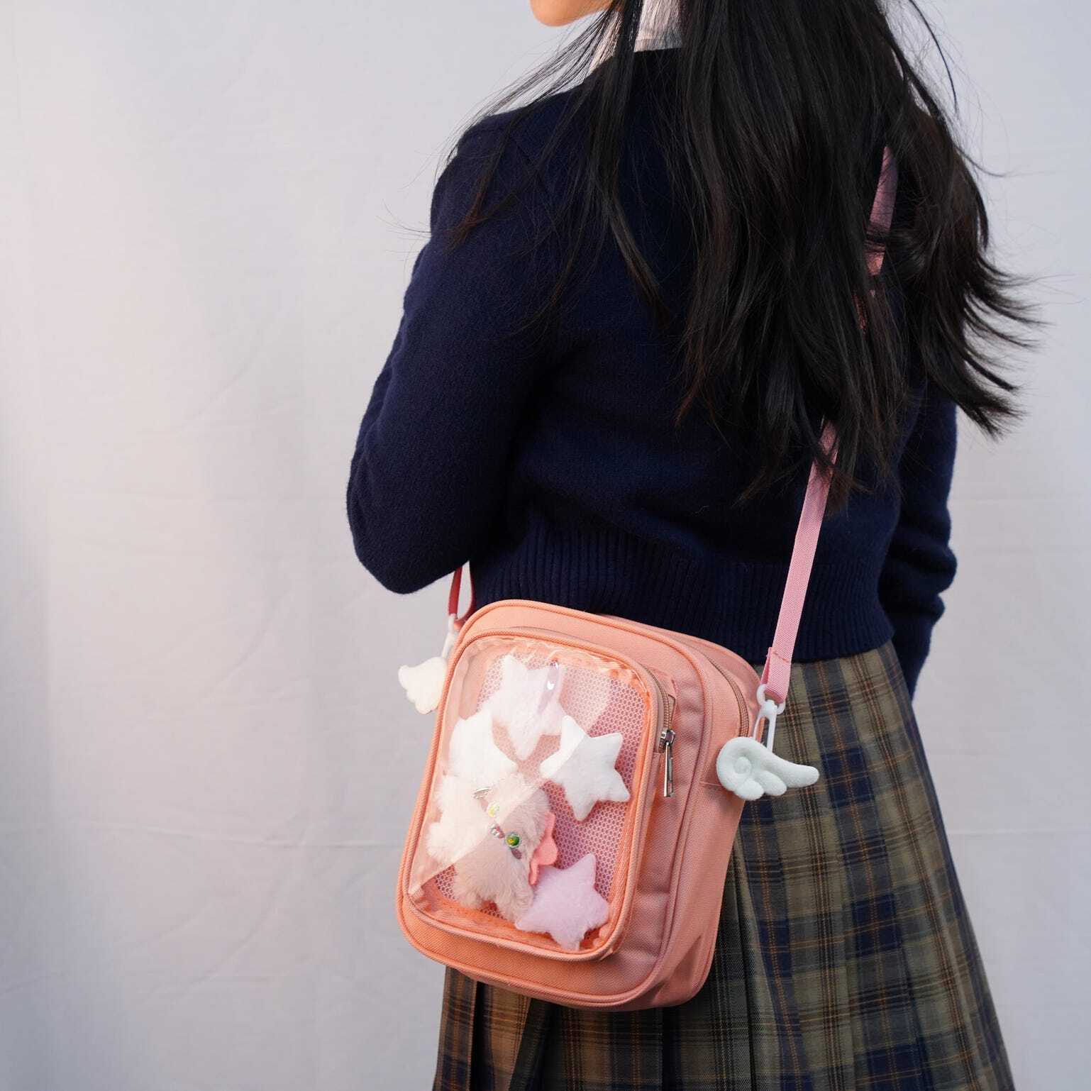 Small Convertible Ita Bag with Clear Window for Plushies and Pins Small Convertible Ita Bag with Clear Window for Plushies and Pins