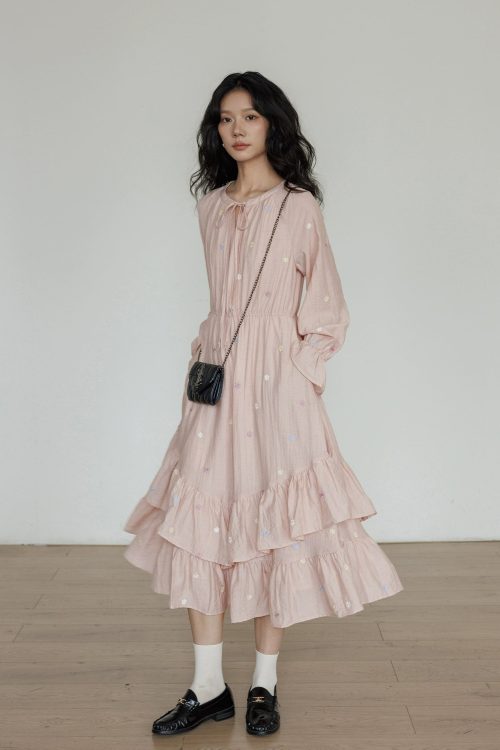 Small Floral Embroidery Long Dress
