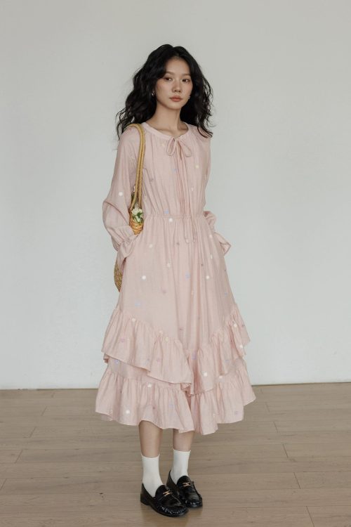 Small Floral Embroidery Long Dress