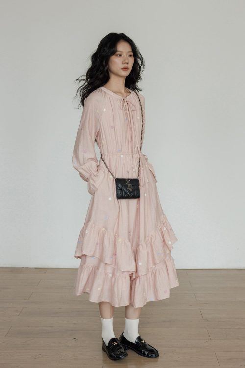 Small Floral Embroidery Long Dress