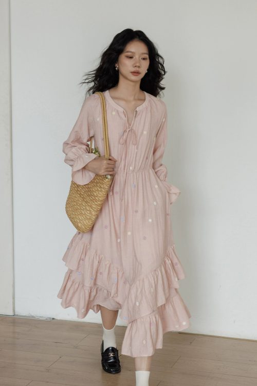 Small Floral Embroidery Long Dress