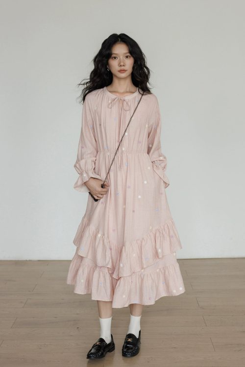 Small Floral Embroidery Long Dress