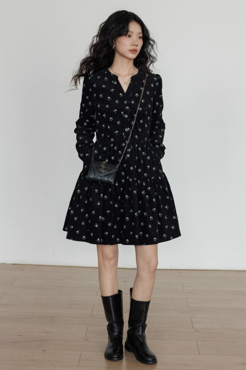 Small Floral Print Flare Dress