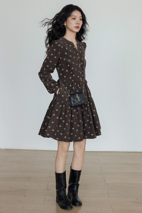 Small Floral Print Flare Dress