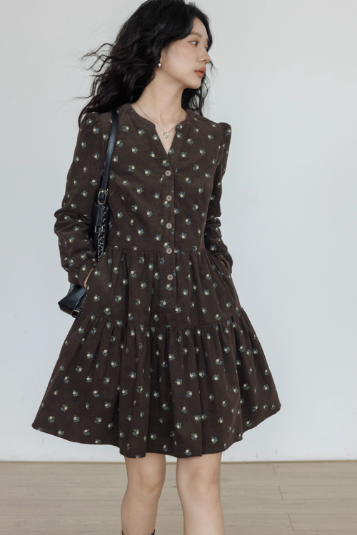 Small Floral Print Flare Dress