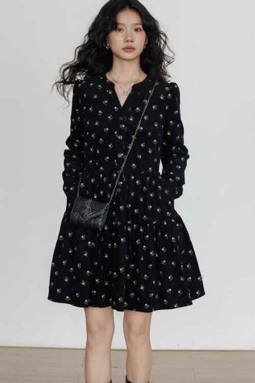 Small Floral Print Flare Dress