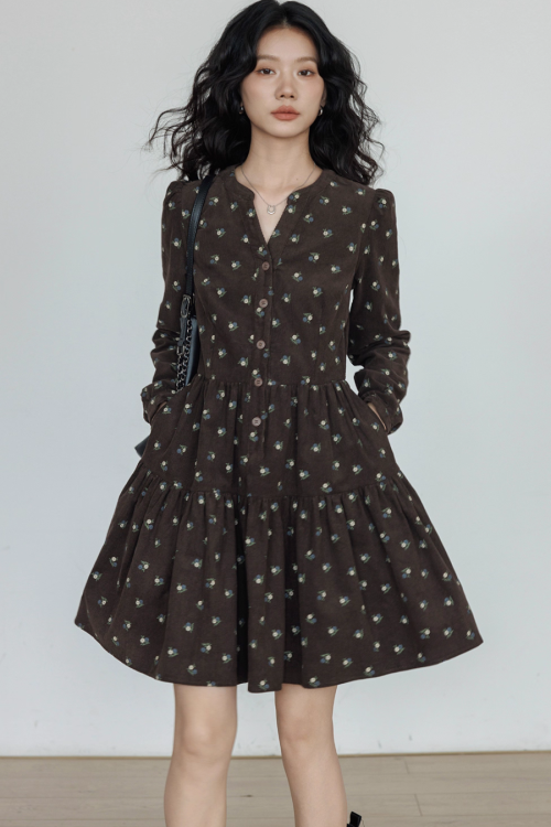 Small Floral Print Flare Dress