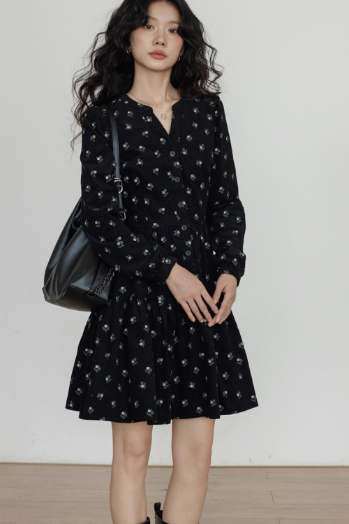 Small Floral Print Flare Dress