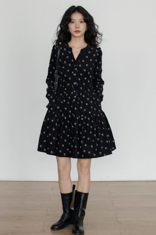 Small Floral Print Flare Dress