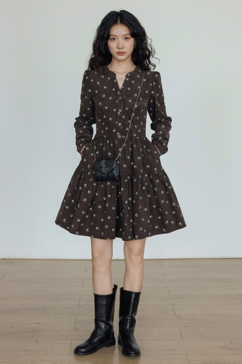 Small Floral Print Flare Dress