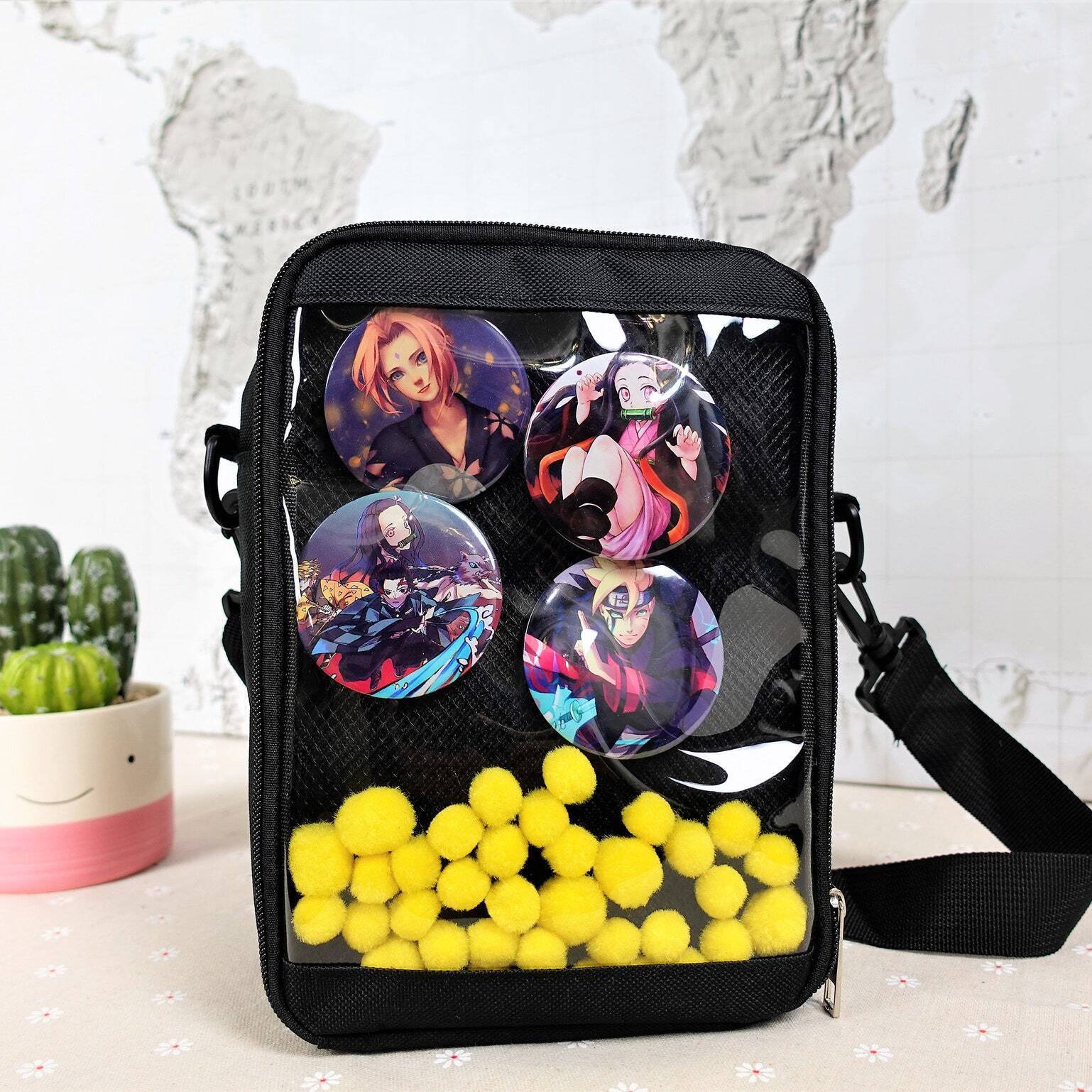 Small Ita Crossbody Bag with Clear Window for Pin Display Small Ita Crossbody Bag with Clear Window for Pin Display