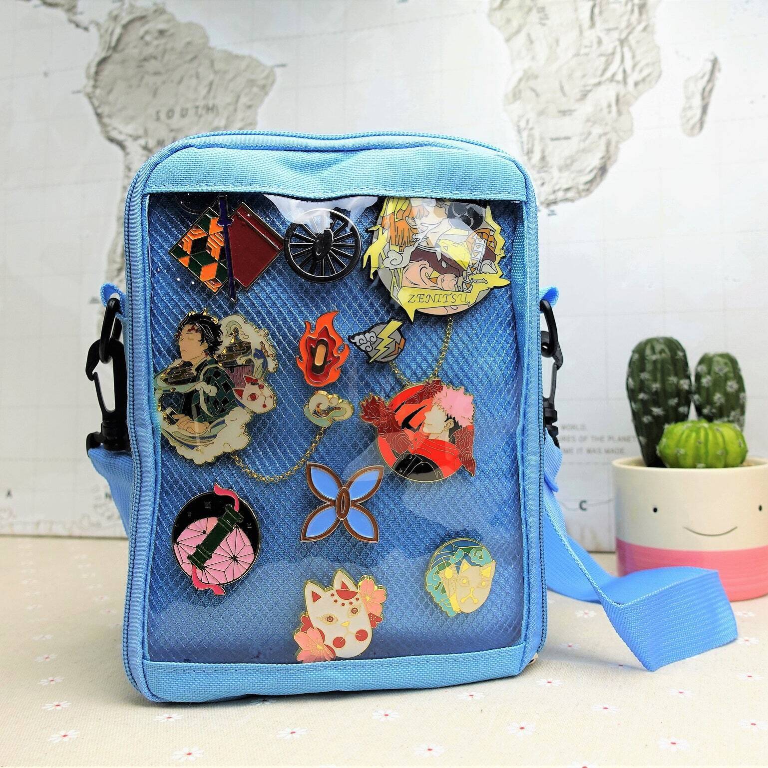 Small Ita Crossbody Bag with Clear Window for Pin Display Small Ita Crossbody Bag with Clear Window for Pin Display