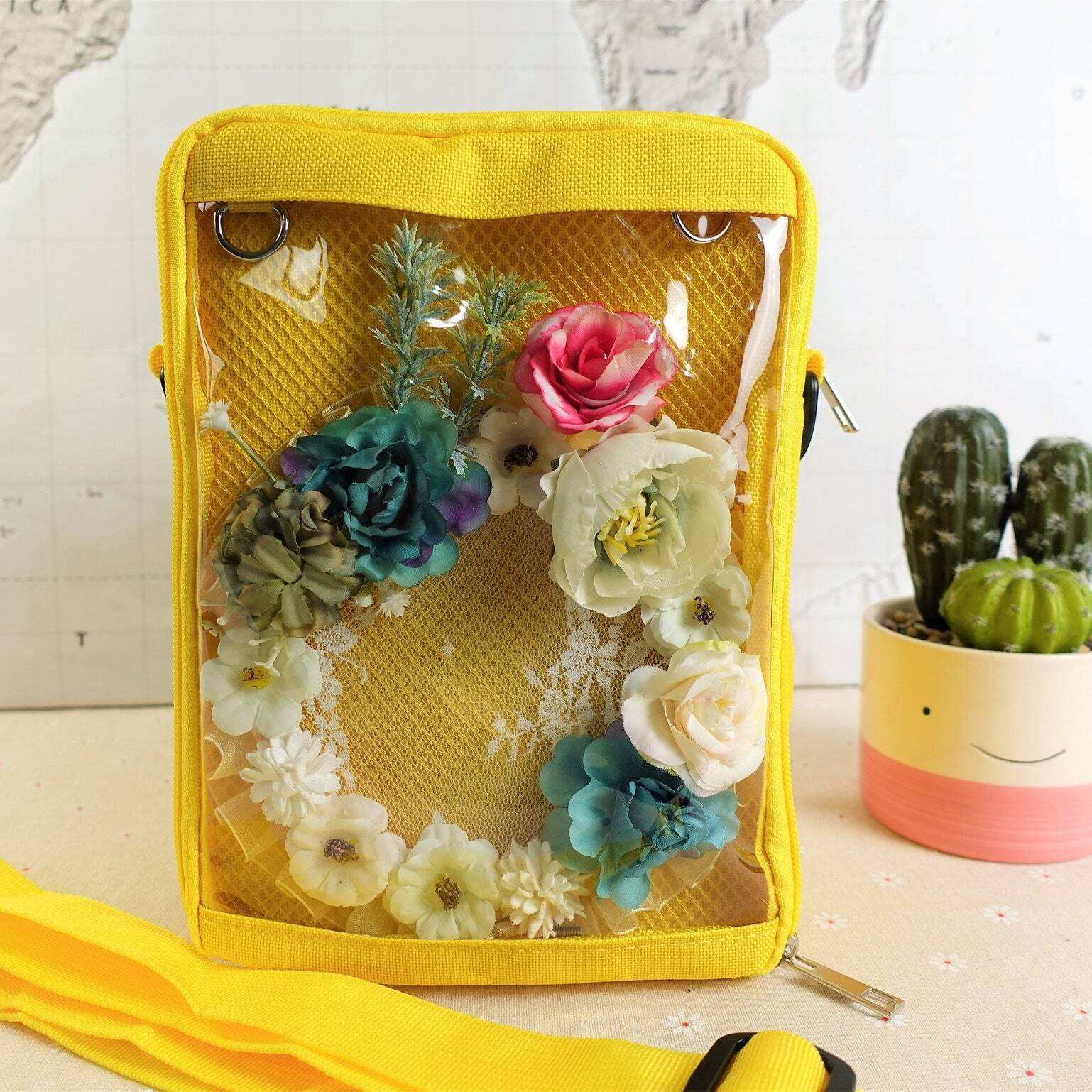 Small Ita Crossbody Bag with Clear Window for Pin Display Small Ita Crossbody Bag with Clear Window for Pin Display