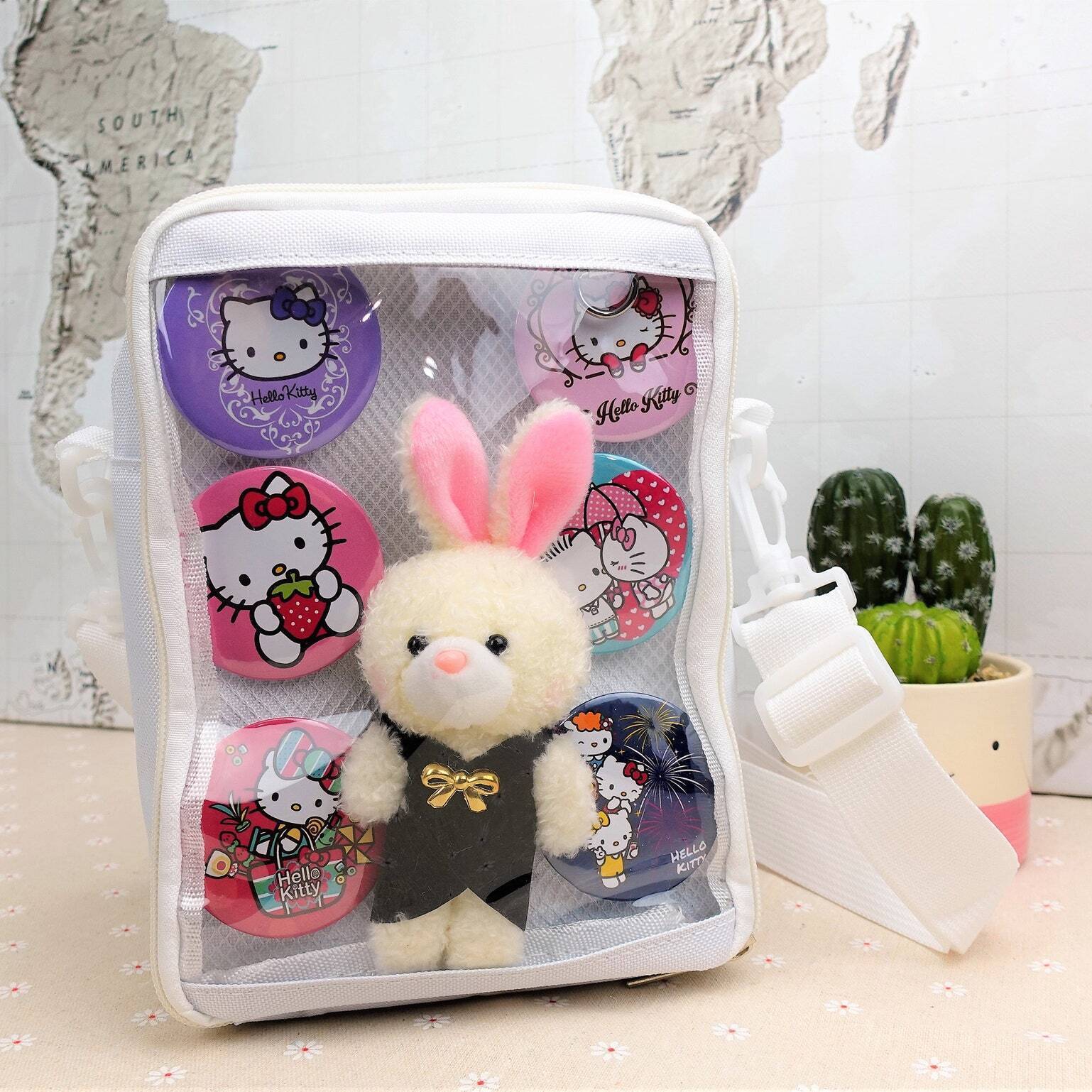 Small Ita Crossbody Bag with Clear Window for Pin Display Small Ita Crossbody Bag with Clear Window for Pin Display