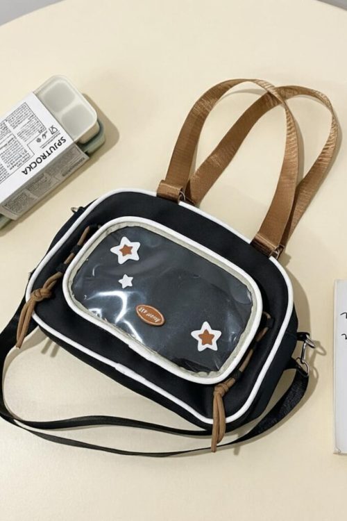 Small Pastel Kawaii Ita Messenger Bag with Clear Window for Plushies and Pins