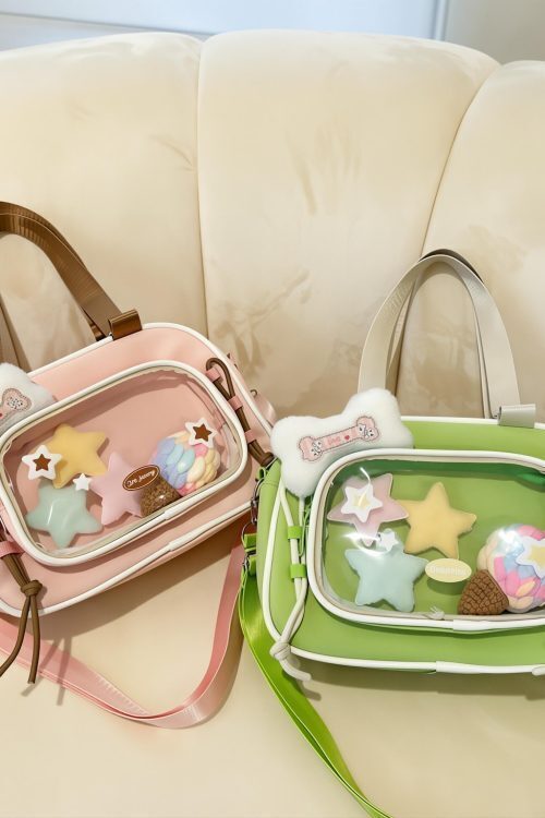 Small Pastel Kawaii Ita Messenger Bag with Clear Window for Plushies and Pins