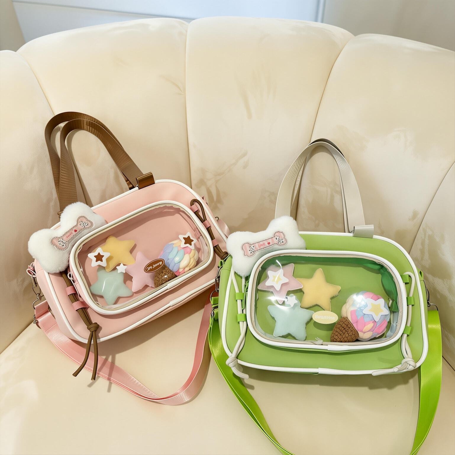 Small Pastel Kawaii Ita Messenger Bag with Clear Window for Plushies and Pins Small Pastel Kawaii Ita Messenger Bag with Clear Window for Plushies and Pins