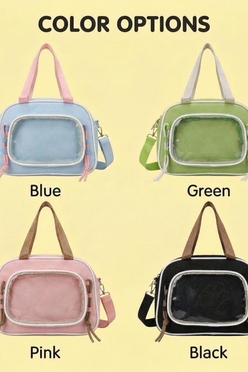 Small Pastel Kawaii Ita Messenger Bag with Clear Window for Plushies and Pins