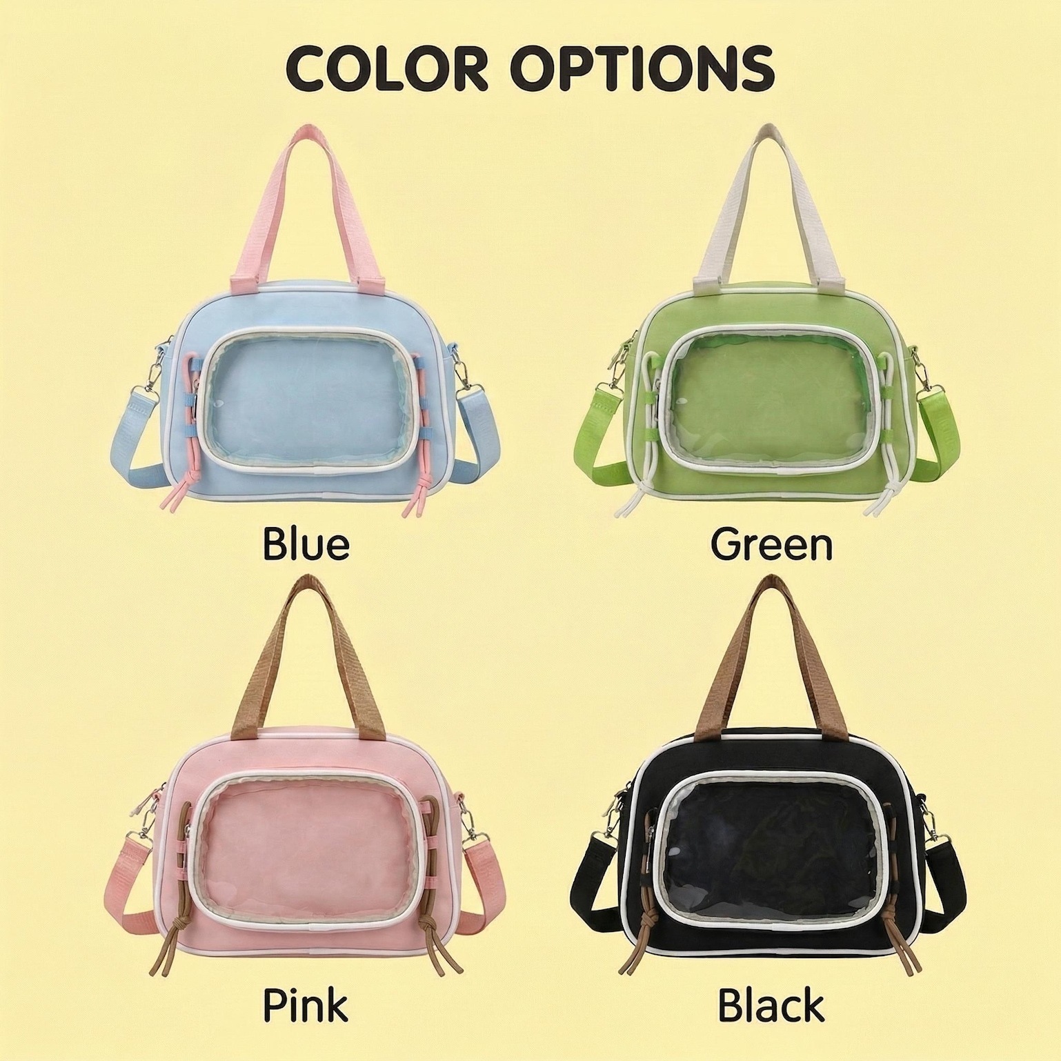 Small Pastel Kawaii Ita Messenger Bag with Clear Window for Plushies and Pins Small Pastel Kawaii Ita Messenger Bag with Clear Window for Plushies and Pins