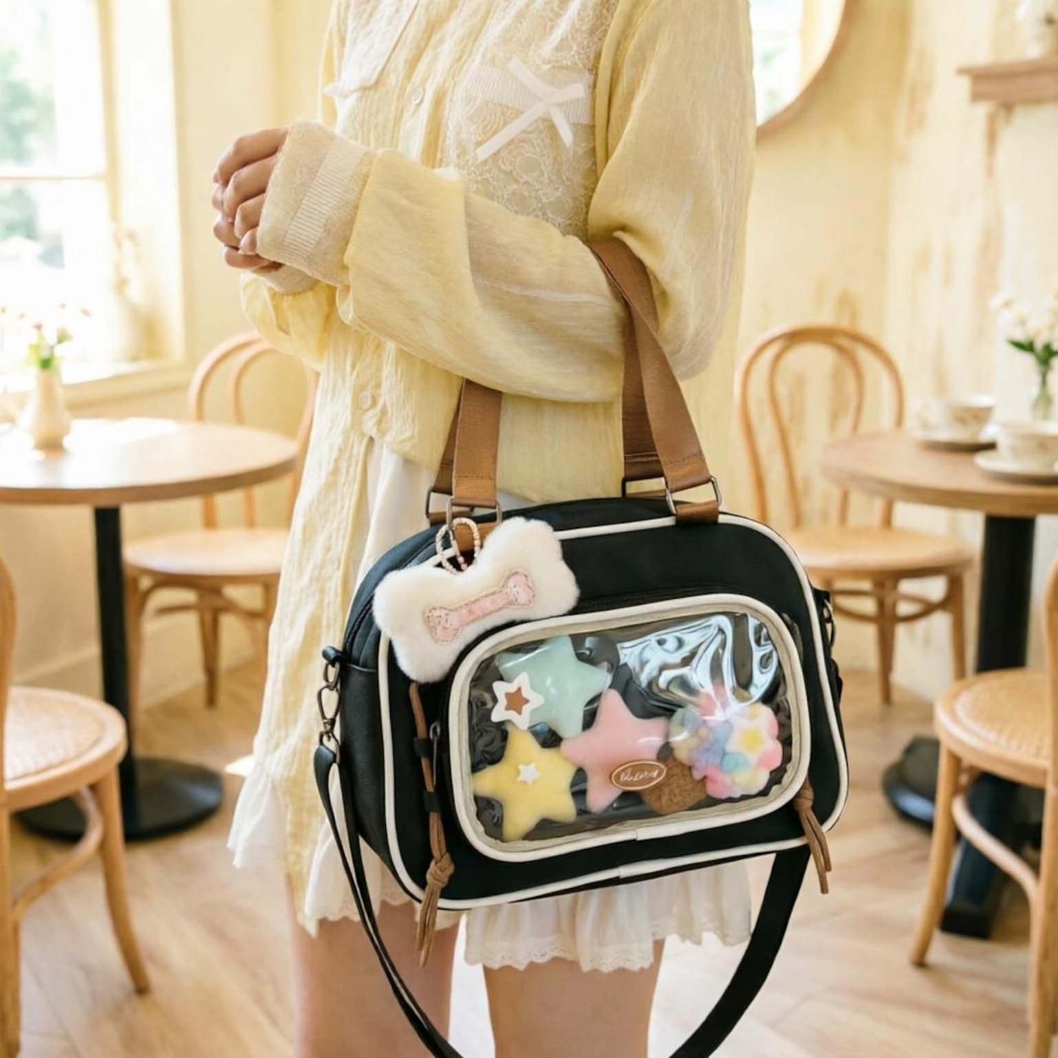 Small Pastel Kawaii Ita Messenger Bag with Clear Window for Plushies and Pins Small Pastel Kawaii Ita Messenger Bag with Clear Window for Plushies and Pins