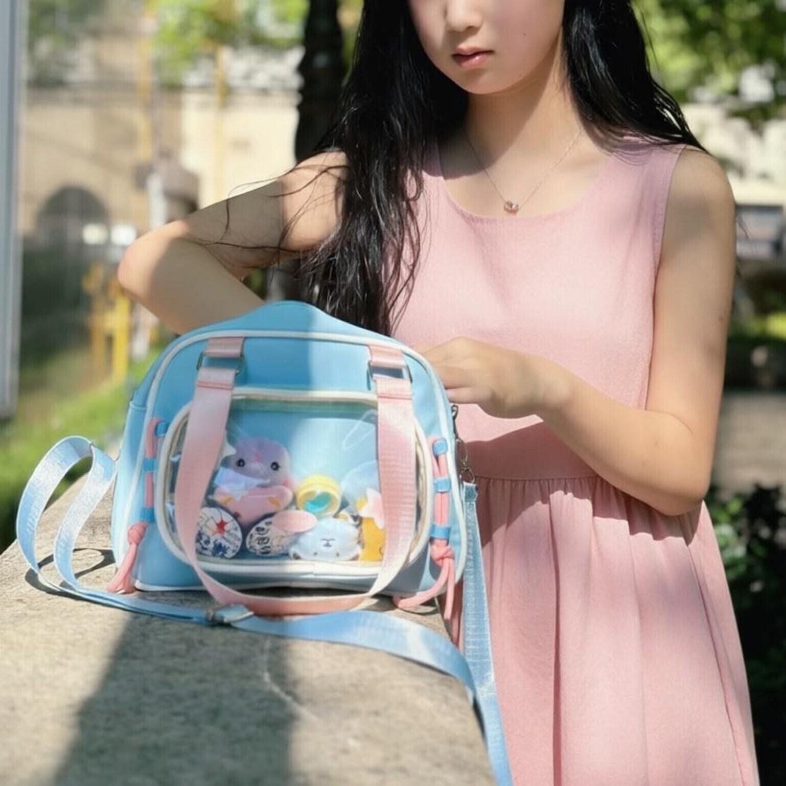 Small Pastel Kawaii Ita Messenger Bag with Clear Window for Plushies and Pins Small Pastel Kawaii Ita Messenger Bag with Clear Window for Plushies and Pins
