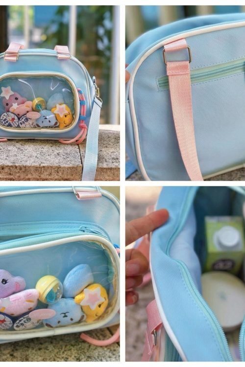Small Pastel Kawaii Ita Messenger Bag with Clear Window for Plushies and Pins