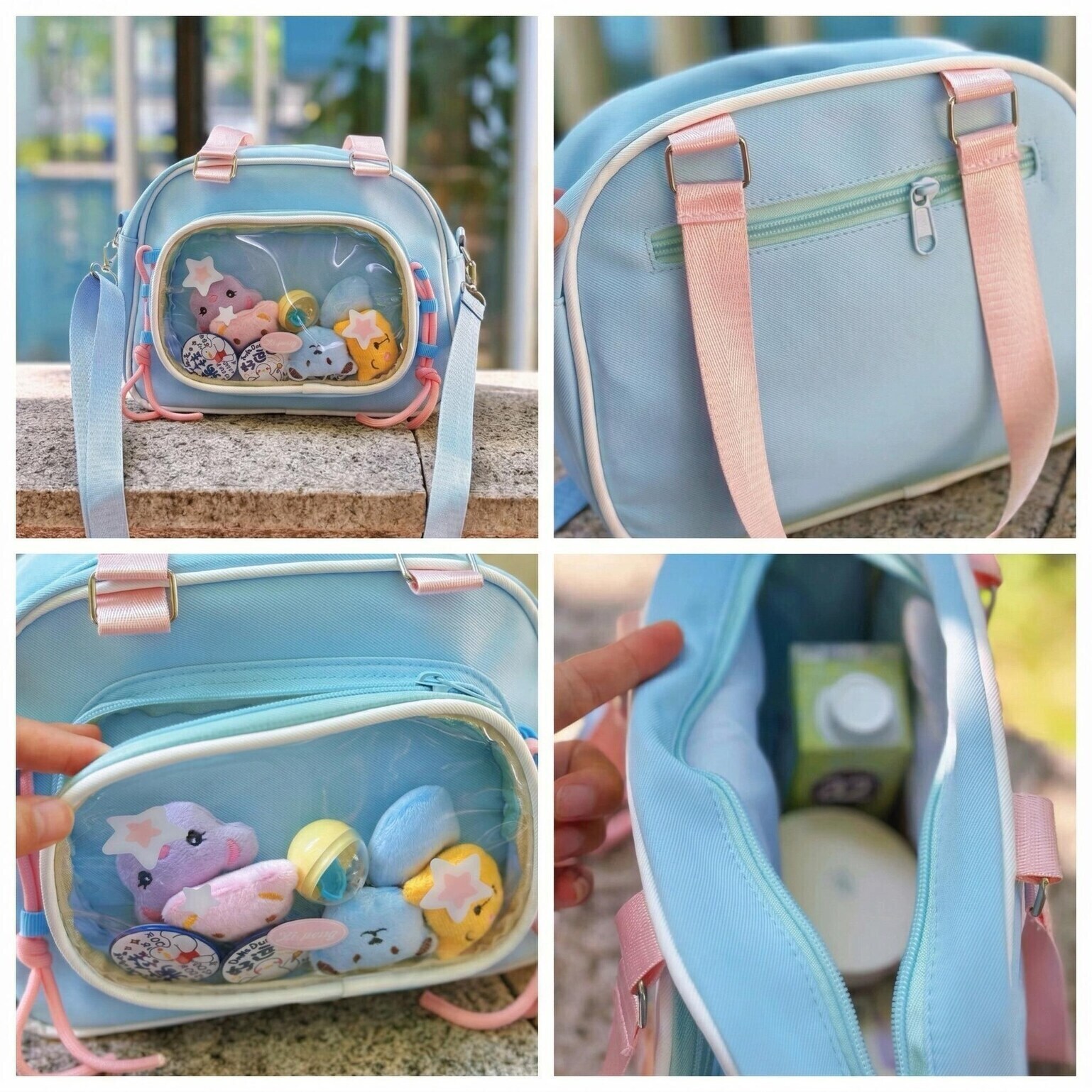 Small Pastel Kawaii Ita Messenger Bag with Clear Window for Plushies and Pins Small Pastel Kawaii Ita Messenger Bag with Clear Window for Plushies and Pins