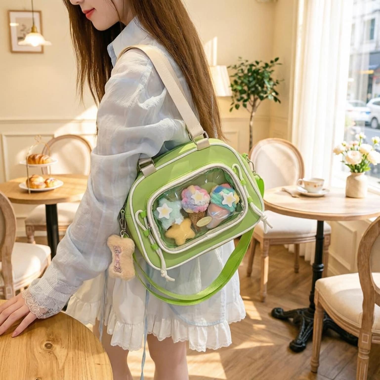 Small Pastel Kawaii Ita Messenger Bag with Clear Window for Plushies and Pins Small Pastel Kawaii Ita Messenger Bag with Clear Window for Plushies and Pins