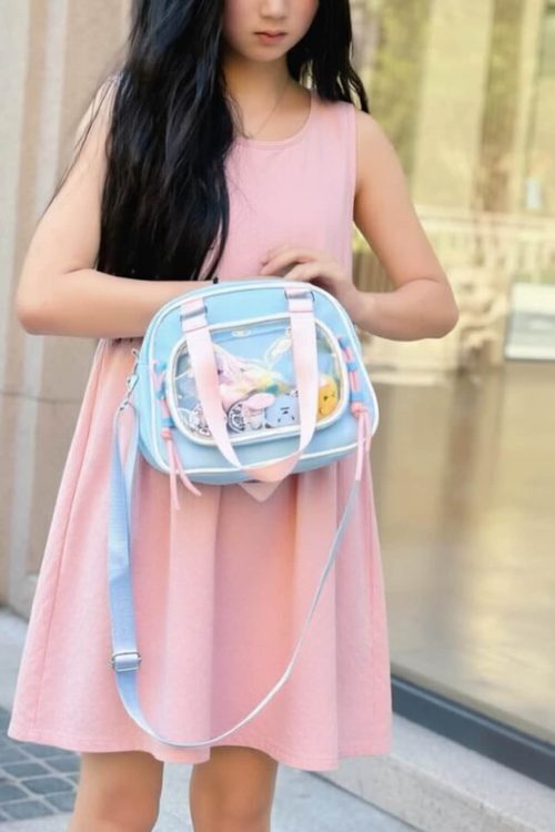 Small Pastel Kawaii Ita Messenger Bag with Clear Window for Plushies and Pins