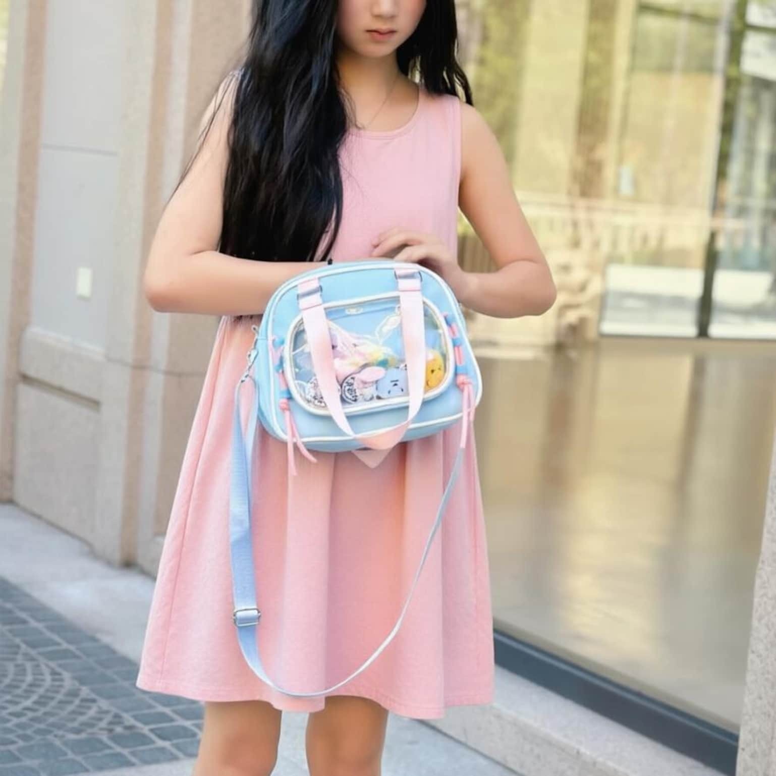 Small Pastel Kawaii Ita Messenger Bag with Clear Window for Plushies and Pins Small Pastel Kawaii Ita Messenger Bag with Clear Window for Plushies and Pins