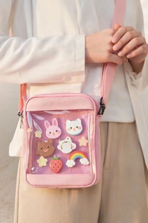 Small Pink Convertible Ita Bag with Clear Window for Pin Display