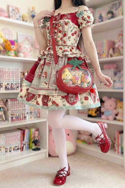 Small Red Cherry Ita Crossbody Bag with Clear Window for Plushies and Pins