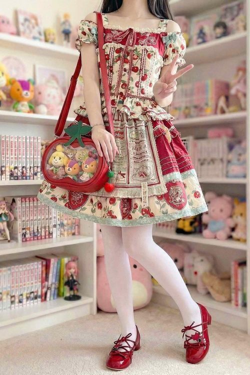 Small Red Cherry Ita Crossbody Bag with Clear Window for Plushies and Pins
