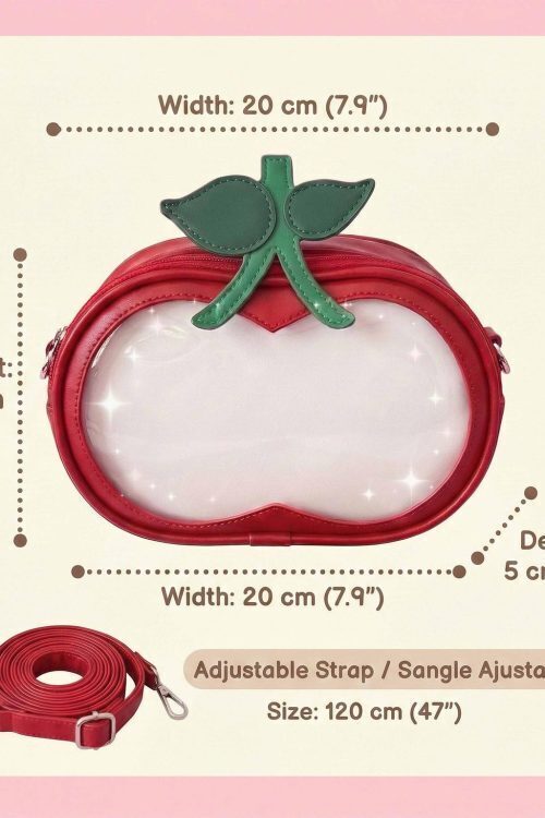 Small Red Cherry Ita Crossbody Bag with Clear Window for Plushies and Pins