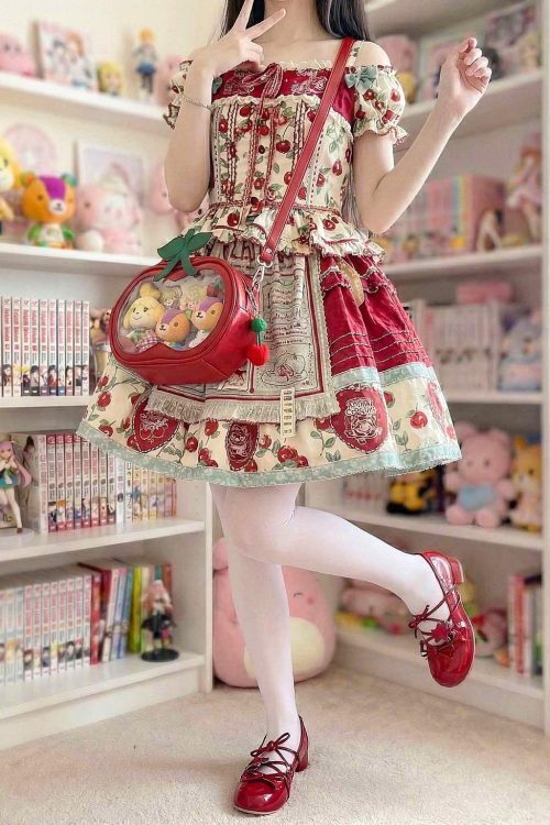Small Red Cherry Ita Crossbody Bag with Clear Window for Plushies and Pins