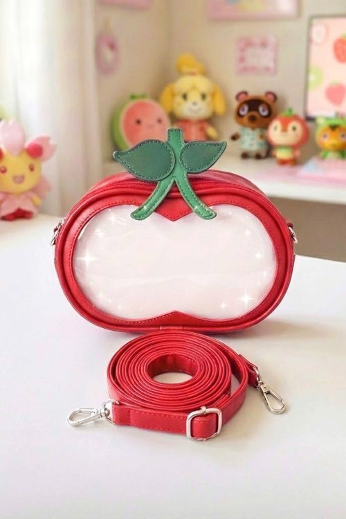 Small Red Cherry Ita Crossbody Bag with Clear Window for Plushies and Pins