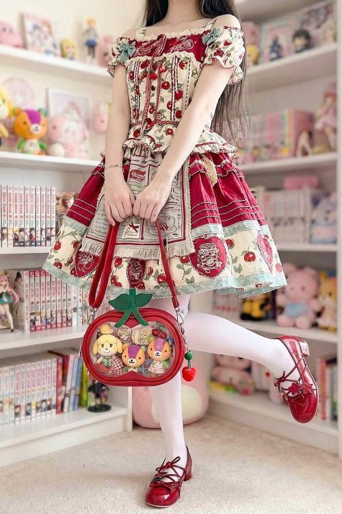 Small Red Cherry Ita Crossbody Bag with Clear Window for Plushies and Pins