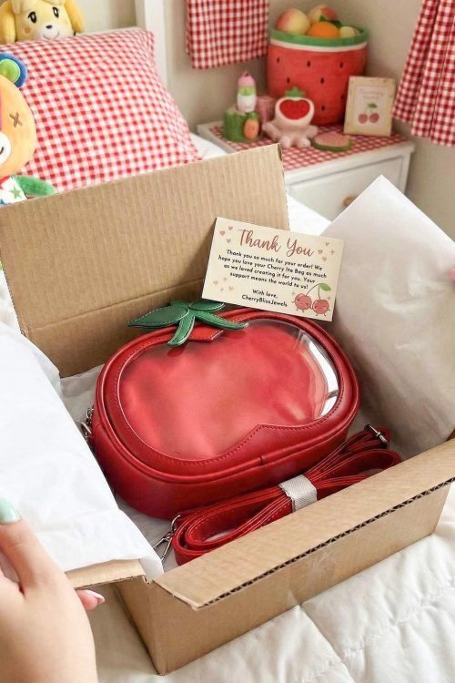 Small Red Cherry Ita Crossbody Bag with Clear Window for Plushies and Pins
