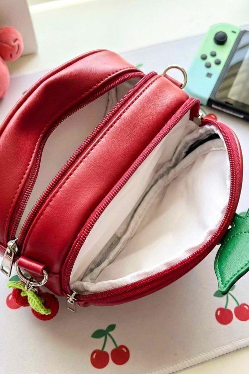 Small Red Cherry Ita Crossbody Bag with Clear Window for Plushies and Pins